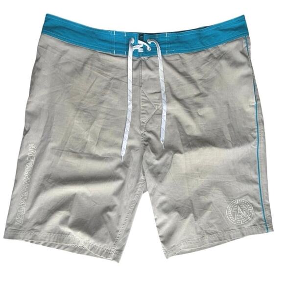 American Fighter Mens 38 Grey/Blue Swim Trunks Lining - Picture 1 of 7